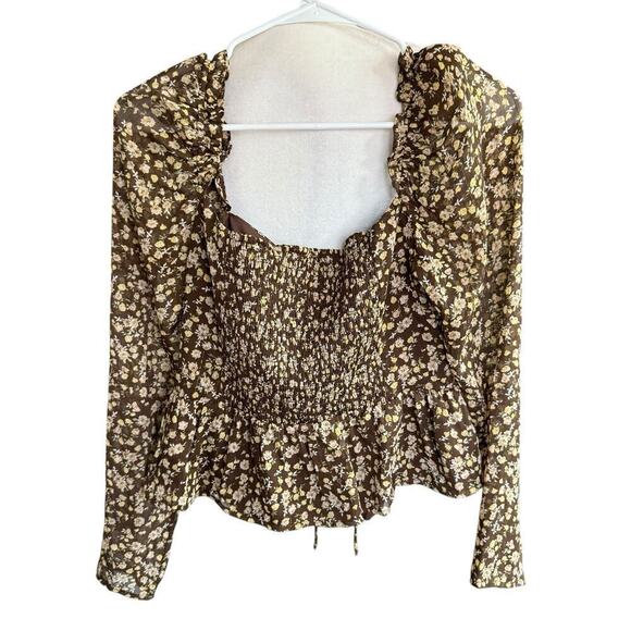 Astr the Label Women's Toni Top Brown Floral M Boho Ruching Hippie Granola Girl - Picture 4 of 9